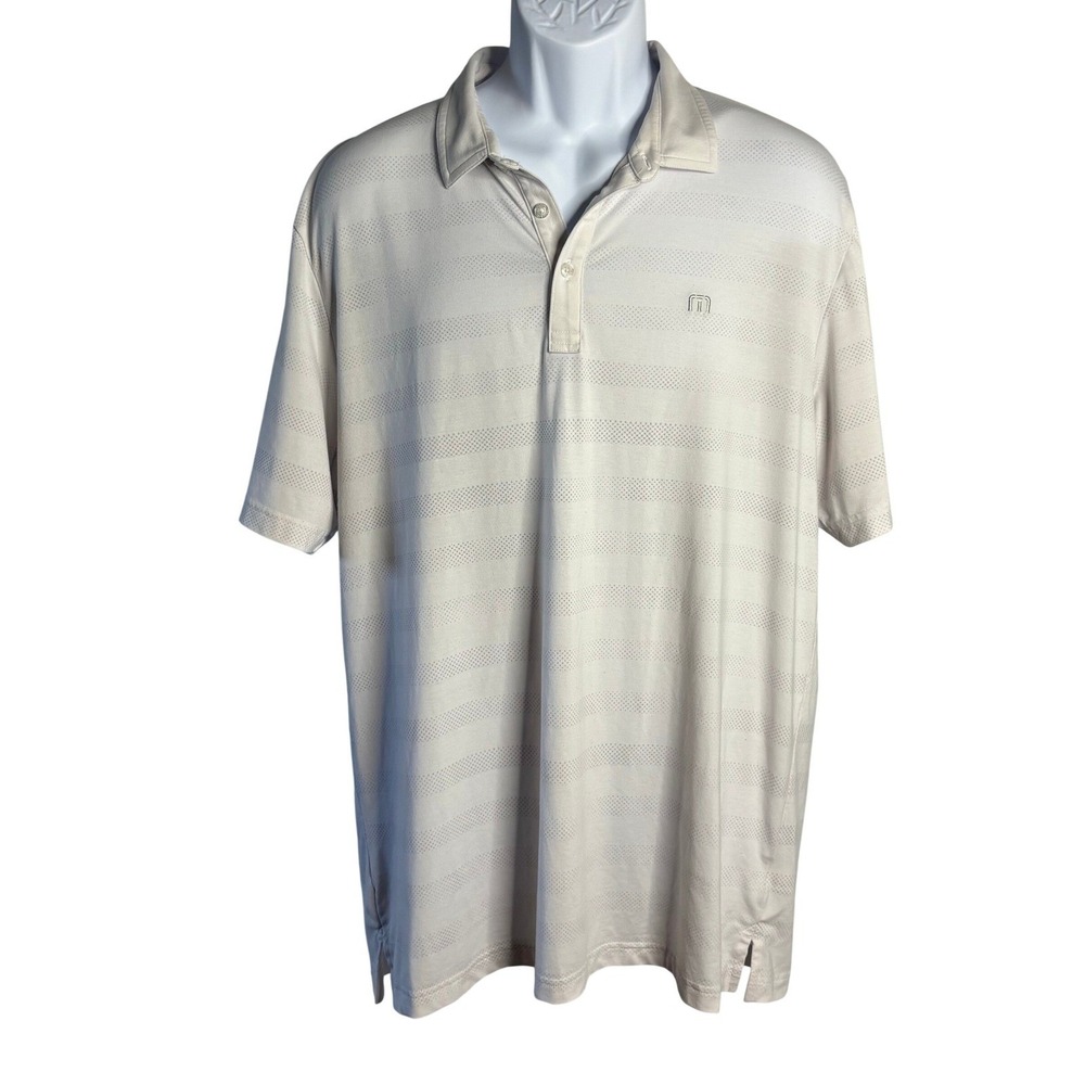 TravisMathew | Mens White Grey Striped Performance Polo Golf Shirt | XL